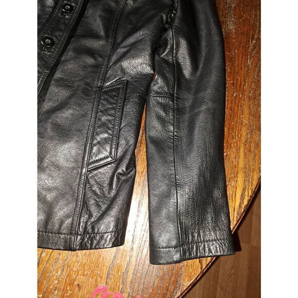 Vintage Small Maxima Wilson Black Leather Button Front Coat Jacket Long Sleeve - Picture 5 of 9